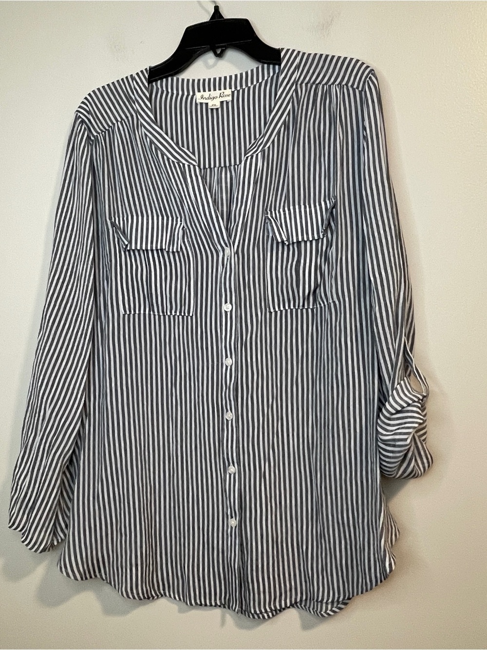 Striped Button-Down Shirt in Black & White by Indigo Rose